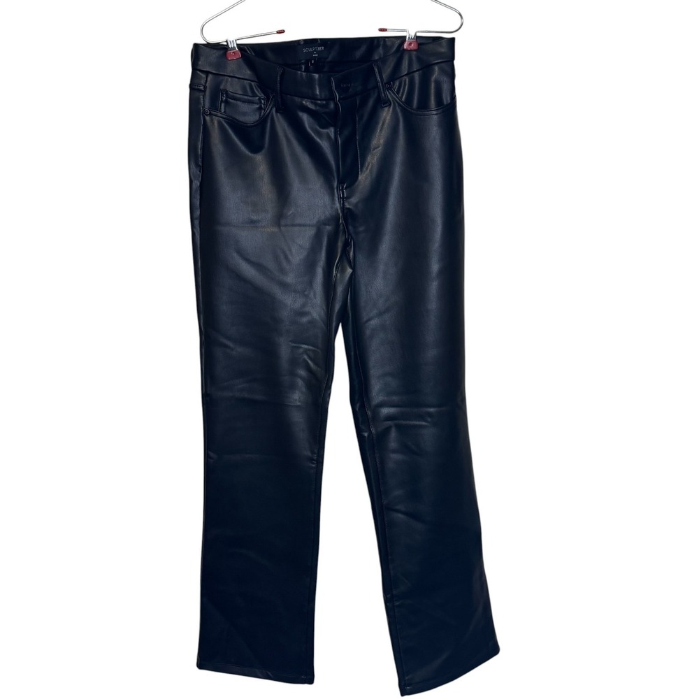 NYDJ Women's Pants Sculpt Her Marilyn Straight Leg Faux Leather Black Size 8 NWT